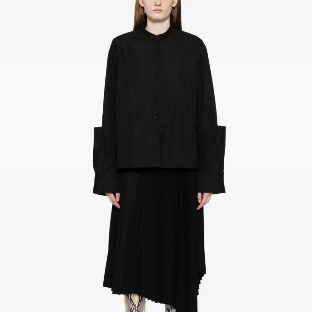 Jil Sander Women Stand Collar Shirt Black 36